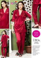 Tee Dot Shirt & Pajama Viscose 2-Pieces Nightwear For Girls & Women - Maroon