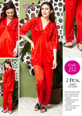 Tee Dot Shirt & Pajama Viscose 2-Pieces Nightwear For Girls & Women - Red