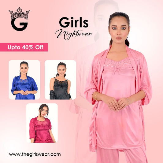 Body Girl 3 Pieces Bridal Silk Nightwear For Girls & Women