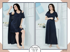 Tee Dot 2-pieces Bridal Nightwear Short Nighty & Gown For Girls & Women - Navy Blue