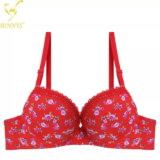 BINNYS Young Girls printed push up padded sponge straps underwire CUP A Girls bra - Red
