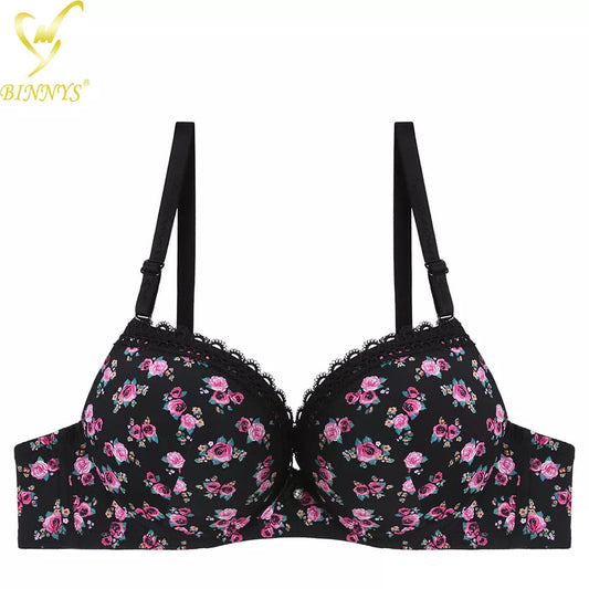 BINNYS Young Girls printed push up padded sponge straps underwire CUP A Girls bra - Black