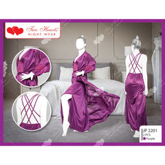 Two Hearts 2 Piece Silk Nightwear Inner + Gown For Girls & Women