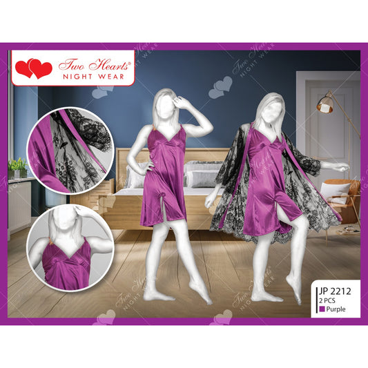 Two Hearts 2 Piece Silk Nightwear & Lingerie For Girls & Women