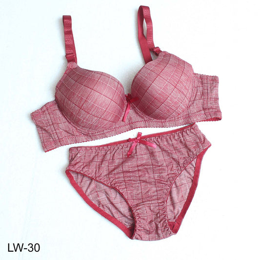 LW Comfortable & Beautiful Check design Bra Cup B + Bikni Panty Set for Girls & Women - Limitlesswow
