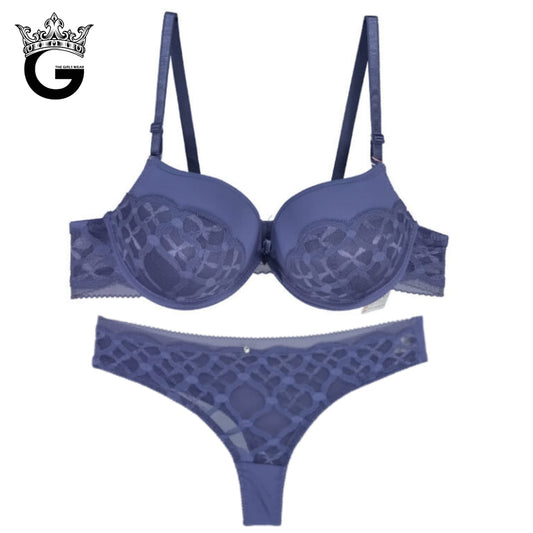 Angels Aura Push-up Underwire CUP B Bra & Panty Set - Chambray