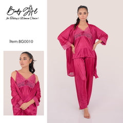 Body Girl 3 Pieces Hot Bridal Silk Nightwear For Girls & Women