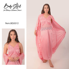 Body Girl 2 Pieces Long Bridal Silk & Lace Nightwear For Girls & Women