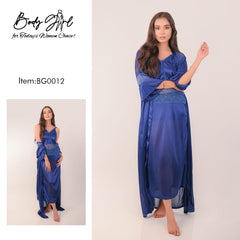 Body Girl 2 Pieces Long Bridal Silk & Lace Nightwear For Girls & Women