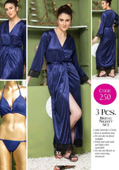 Tee Dot Viscose 3-Pieces Bridal Nightwear For Girls & Women - Blue