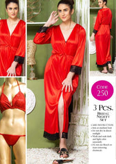 Tee Dot Viscose 3-Pieces Bridal Nightwear For Girls & Women - Red