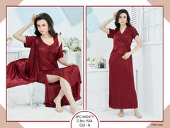 Tee Dot 2-pieces Bridal Nightwear With Side Knot For Girls & Women - Maroon