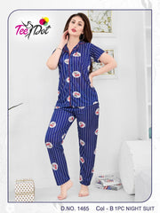 Tee Dot Two Cherry Printed 2-Pieces Nightwear For Girls & Women - Blue