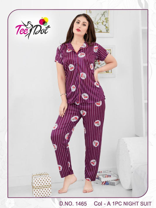 Tee Dot Two Cherry Printed 2-Pieces Nightwear For Girls & Women - Purple