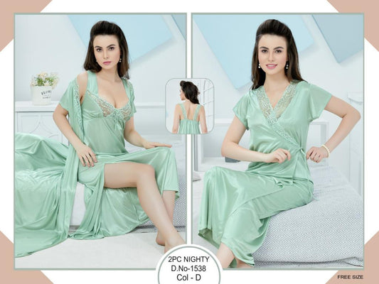 Tee Dot 2-pieces Bridal Nightwear With Side Knot For Girls & Women - Light Green