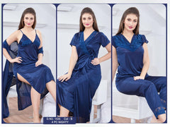 Tee Dot 4-pieces Bridal Nightwear For Girls & Women - Blue