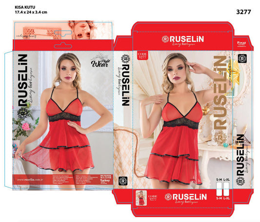 Ruselin V-Neck Transparent 2-Peices Turkish Nightwear