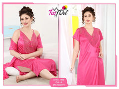 Tee Dot Silk 2-Pieces V-Neck Bridal Nightwear With Gown For Girls & Women - Baby Pink