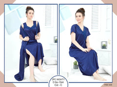 Tee Dot 2-pieces Bridal Nightwear With Side Knot For Girls & Women - Blue