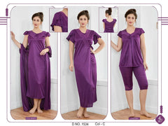 Tee Dot 4-pieces Bridal Nightwear For Girls & Women - Purple