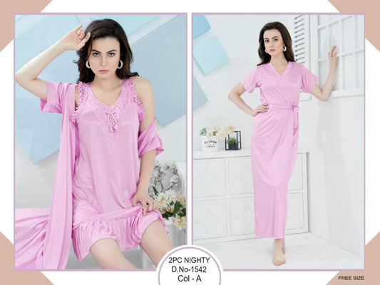 Tee Dot 2-pieces Bridal Nightwear Short Nighty & Gown For Girls & Women - Baby Pink