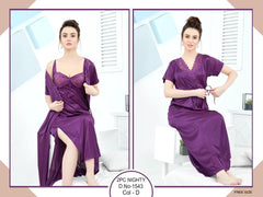 Tee Dot 2-pieces Bridal Nightwear With Lace For Girls & Women - Dark Purple