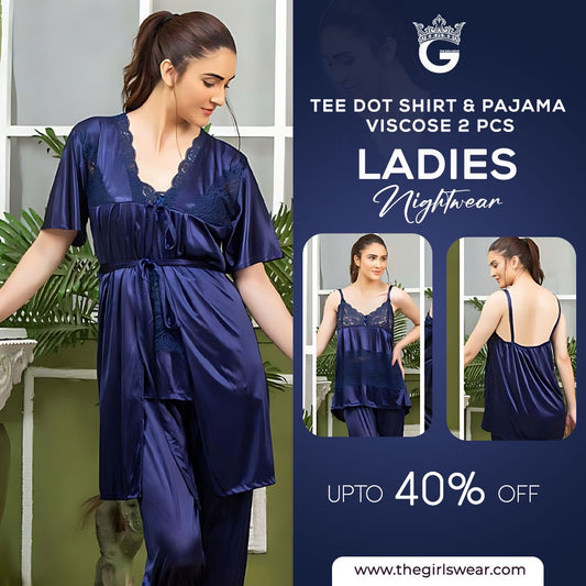 Tee Dot Viscose 3-Pieces Bridal Nightwear For Girls & Women - Blue