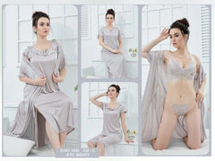 Tee Dot 6-pieces Bridal Nightwear With Bra & Panty For Girls & Women - Grey